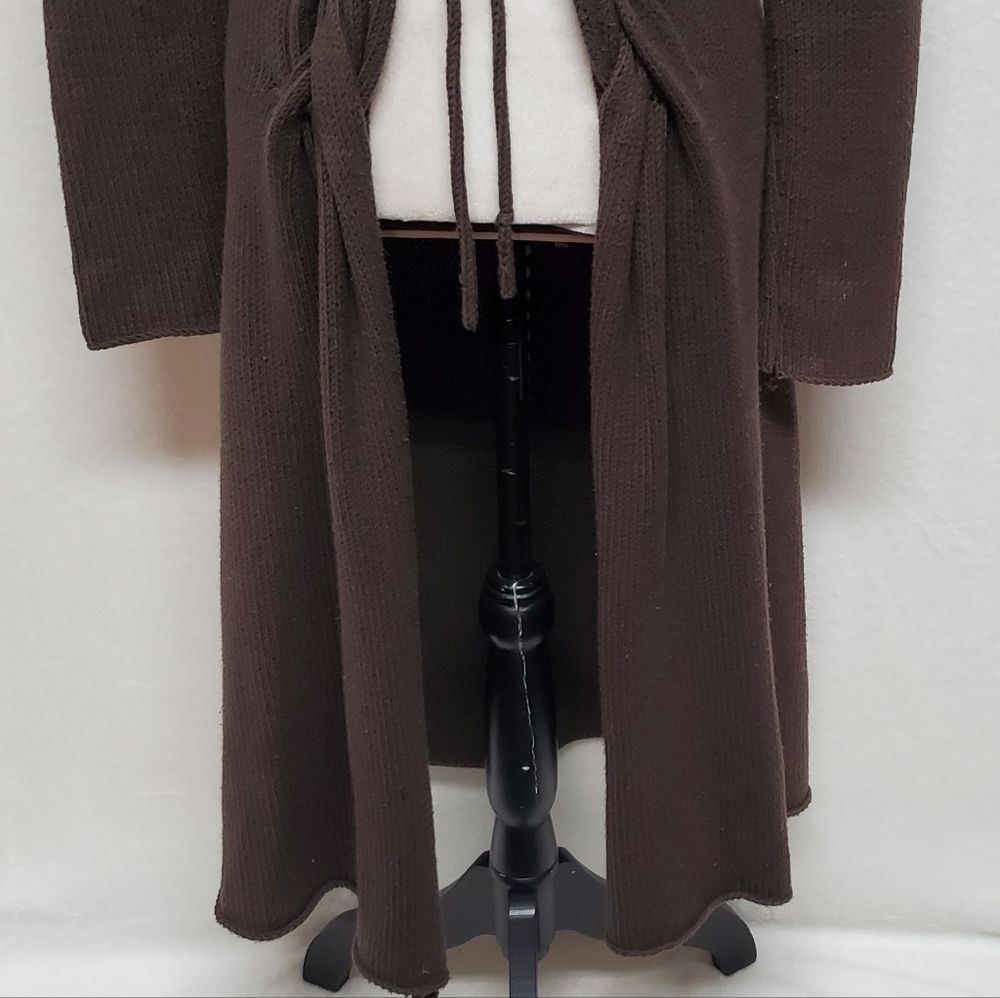 Rare Vintage 90s Max Studio Chocolate Brown Braided Detail Maxi Duster Cardigan - Picture 8 of 14